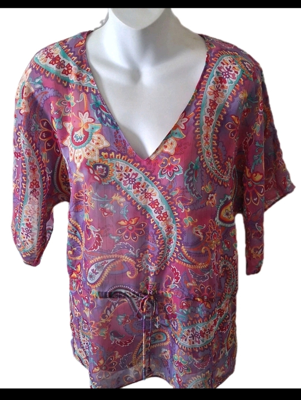 Chaps - Women's Lightweight Colorful Paisley Design Sheer Blouse. Size XS
